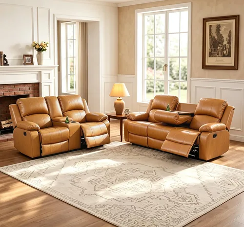 Vista 8 de Silla reclinable de cuero para conjunto de muebles de sala, sofá reclinable de cuero beige para espacios pequeños/RV, sillón individual