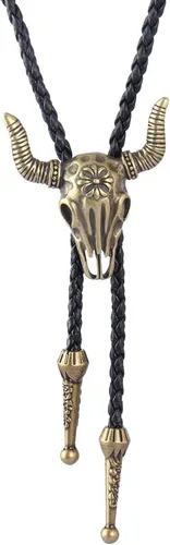 Vista 204 de Jeilwiy Corbata de bolo para hombre, corbata de vaquero occidental, collar de corbata de bolo dorado, corbata de cuero, corbata de Halloween