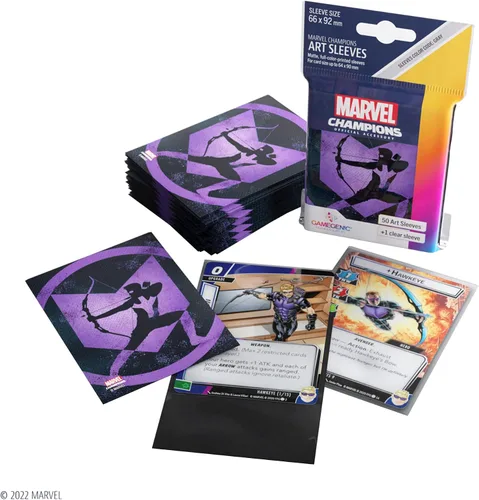 Vista 3 de Gamegenic Marvel Champions Fine Art - Fundas para cartas de Hawkeye Art 50+1CT - Las fundas para cartas de Marvel Champions son suaves
