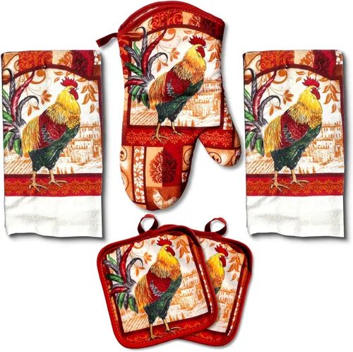 Vista 8 de Encantador juego de toallas de cocina de 5 piezas: diseño de chef uniforme y regordete, incluye 2 paños decorativos (25 x 15), 1 guante de horno y 2