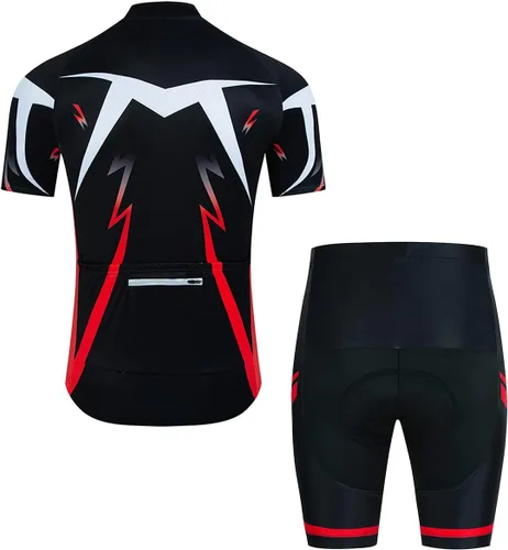 Vista 5 de Maillot de ciclismo para hombre y pantalones cortos Ciclismo Jersey Set 3 bolsillos, cojín 3D acolchado pantalones cortos de bicicleta, juego