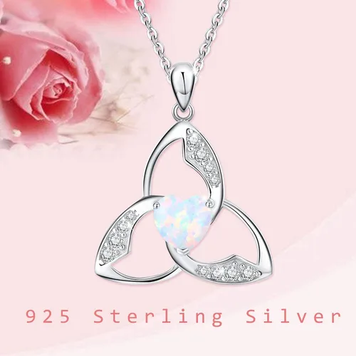 Vista 7 de JUSTKIDSTOY Collar celta de plata de ley 925 con nudo celta de la Trinidad de ópalo collar con colgante de ópalo de buena suerte regalos irlandeses