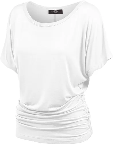 Vista 45 de Made By Johnny Camiseta de manga corta Dolman con cuello barco y dobladillo curvado para mujer, ajuste holgado Wt1037_aqua