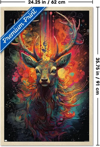 Vista 3 de Trends International Wumples - Cosmic Deer Wall Poster, 34L x 22.4W, Blonde Framed Version