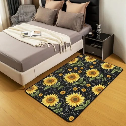 Vista 5 de Alfombra de área de girasol de 3 x 5 pies, alfombra de abeja para niños y niñas, alfombra decorativa floral amarilla, bonita alfombra decorativa