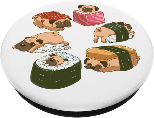 Vista 2 de Sushi de pug Kawaii japonés divertido., Negro