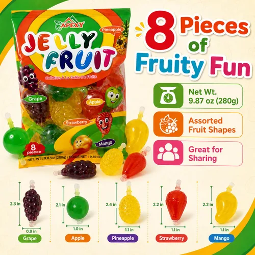 Vista 5 de Apexy Jelly Fruit – Jugoso caramelo de gelatina exprimible – Surtido de sabores afrutados, textura divertida y explosiva, bocadillos de gelatina