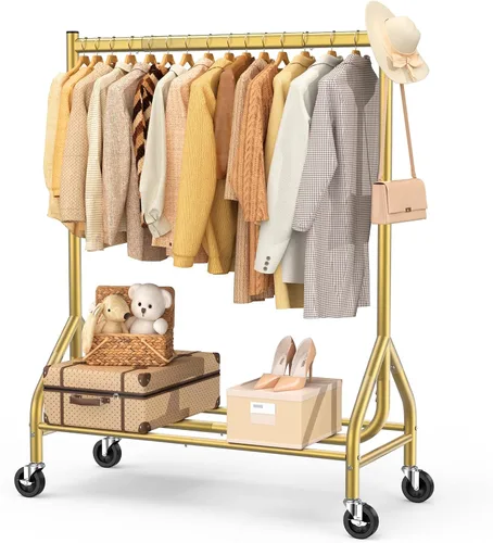 Vista 10 de EAGMAK - Perchero resistente para ropa con capacidad de carga de 420 LBS, perchero enrollable para ropa con ruedas bloqueables, perchero de metal