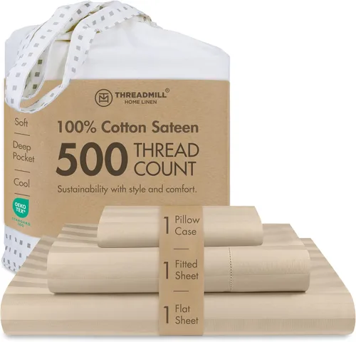 Vista 23 de Threadmill - Sábanas de algodón de lujo para hotel, tamaño King, 100% algodón, 500 hilos con bolsillo profundo, ajuste cómodo, suaves y frescas