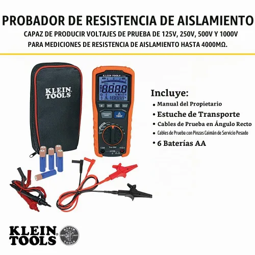 Vista 5 de Klein Tools ET600 Multímetro, Probador de Aislamiento Megohmímetro, Resistencia de 4000 Ohms, 125V/250V/500V/1000V, Multímetro Automático de Rango