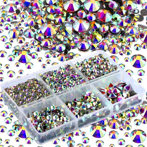 Vista 7 de 4000 unidades de diamantes de imitación termoadhesivos AB transparentes con parte trasera plana, diamantes de imitación de cristal redondos a granel
