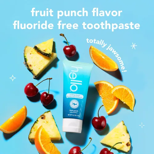 Vista 3 de hello Smiling Shark - Pasta de dientes sin flúor para niños, ponche de fruta natural, tubo de 4.2 onzas Elimina la placa, pule, blanquea, sabe
