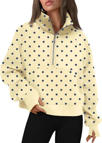 Vista 27 de AUTOMET Sudaderas con media cremallera para mujer, sudadera corta de vellón con cremallera de un cuarto, sudaderas con capucha para el otoño, a