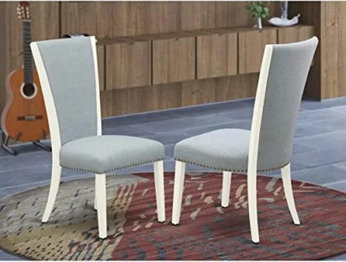 Vista 2 de East West Furniture VEP2T15 Verona Parson - Juego de 2 sillas de comedor acolchadas de tela de lino azul bebé con ribete de cabeza de clavo