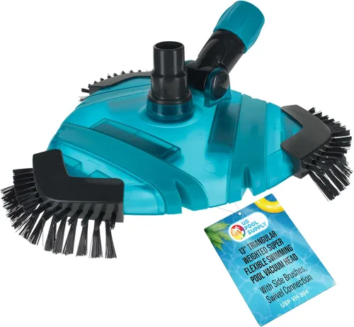 Vista 9 de U.S. Pool Supply Cabezal de Aspiradora Triangular Deluxe con Peso para Piscina con Cepillos Laterales, Conexión Giratoria, Mango EZ Clip - Para