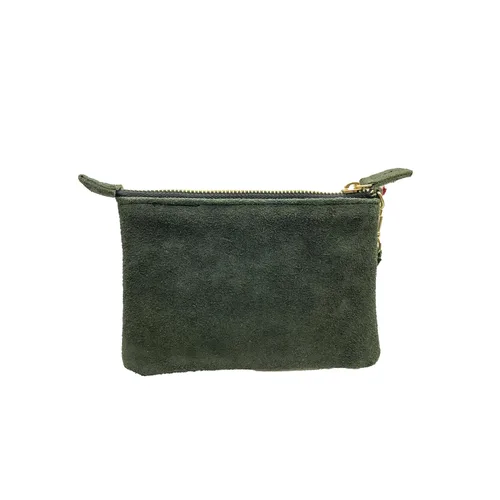 Vista 3 de Monedero "Rosario", hecho por Jühue Artesanal, Bolso hecho a mano hecho en México, Bolso verde, bordado a mano, pieza única, Bolso bordado, Bordado