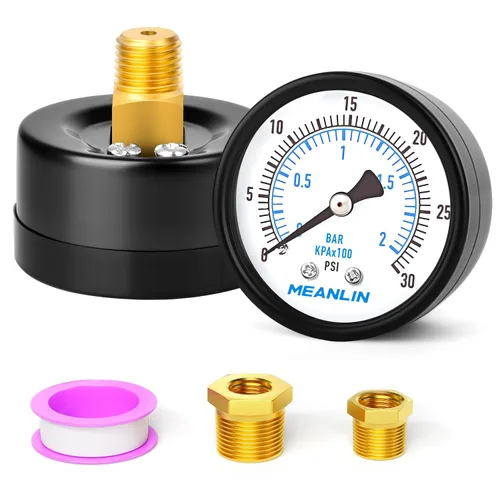 Vista 33 de MEANLIN MEASURE - Manómetro electromecánico de 2" de esfera con cara, NPT de 1/4 de pulgada, para bomba de pozo, con bujes hexagonales NPT de 1/2