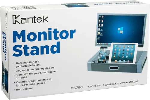 Vista 8 de Kantek Elevador de monitor con cajón y ranura para teléfono inteligente/tableta, 19 pulgadas de ancho x 11 pulgadas de profundidad x 4 pulgadas