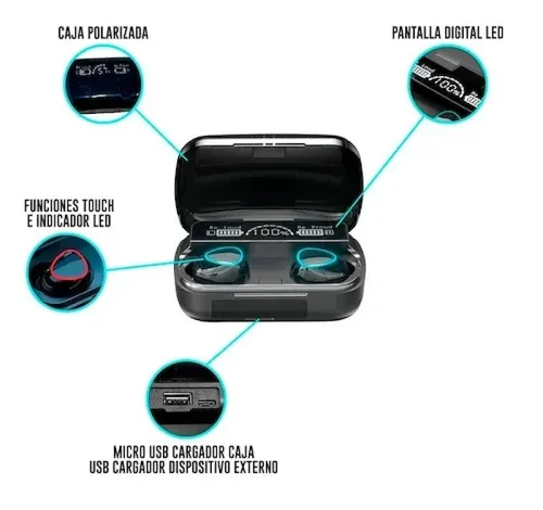 Vista 2 de Audifonos Bluetooth Bluetooth M10 Powerbank Pantalla Tactil