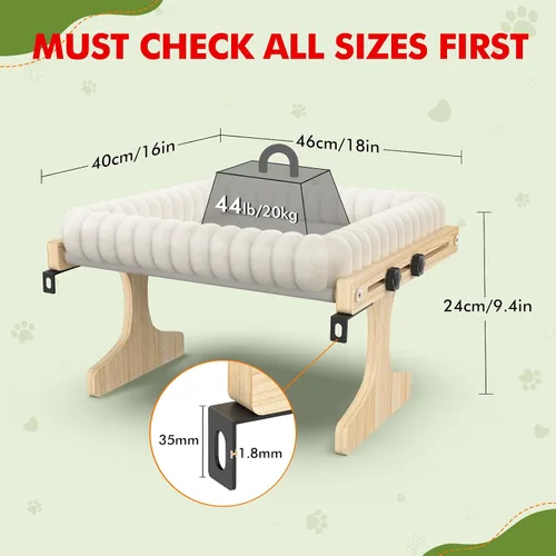 Vista 3 de XiaZ Percha para gatos con ventana, hamaca para interiores, para ventana, marco de madera ajustable, para observación de aves, tomar el sol, ahorrar