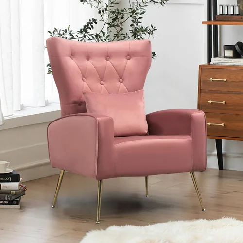 Vista 7 de ZJhome Sillas Modernas para Sala de Estar de Terciopelo Silla de Acento Sillón con Almohada Lumbar, Sillas de Dormitorio de Respaldo Alto Silla