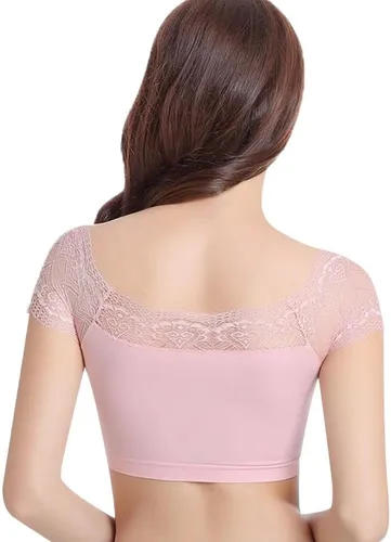 Vista 2 de DRESHOW Bralette de encaje sin mangas, brasier sin aros para mujeres y Paquete de 1: rosa