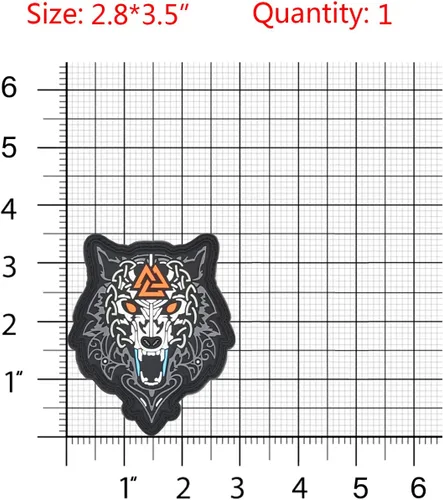 Vista 2 de Parche de PVC con insignia de moral de lobo vikingo de Odin Valknut