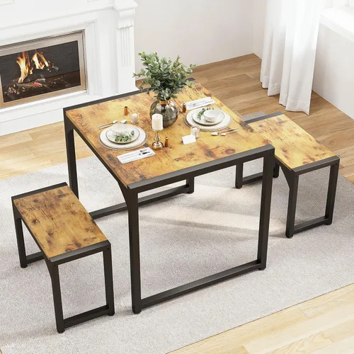Vista 13 de Gizoon - Juego de mesa de comedor cuadrada para 2, mesa de cocina con 2 bancos, color negro