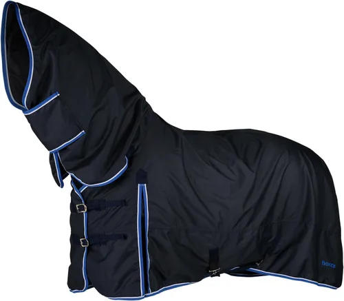 Vista 3 de HORZE Glasgow - Manta de caballo de invierno impermeable de peso medio con cubierta para el cuello (relleno de 5.29 oz), color azul oscuro, 69