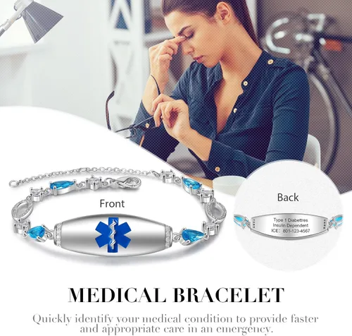 Vista 5 de Pulseras de identificación médica personalizadas de acero inoxidable para mujeres Estilo 1