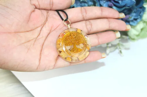 Vista 3 de HiJet Colgante de orgón Hermoso Cuarzo Dorado Árbol de la Vida Colgante de orgón Equilibrio Energía Positiva Armonía Suerte Yoga Meditación Reiki
