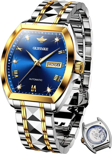 Vista 11 de OUPINKE - Reloj automático para hombre, diseño de esqueleto de diamante mecánico de cuerda automática, lujo, reloj de pulsera de cristal de zafiro