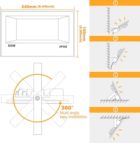 Vista 7 de MELPO Luz de inundación LED para exteriores, equivalente a 800 W, 8000 lm, iluminación inteligente RGB para paisaje, con control de aplicación