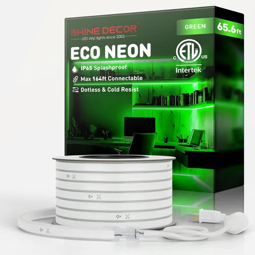 Vista 39 de Shine Decor Tira de luces LED AC 120V, cuerda de neón eco de 120 LED/m sin puntos, conectable y cortable, IP65 impermeable y resistente al clima
