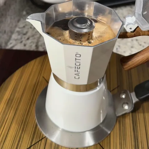 Vista 5 de Kit de iniciación de café cubano - El sistema ritual Cafecito Olla moka de 6 tazas (Cafetera Cubana) con herramientas de espuma, válvula