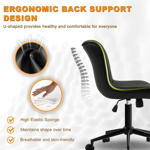 Vista 4 de Silla de oficina, silla de escritorio sin brazos con ruedas, ergonómicas y cómodas sillas de trabajo para computadora en casa, silla de tocador