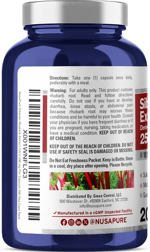 Vista 2 de NusaPure Ruibarbo siberiano, vegano, 250 mg, 200 cápsulas vegetarianas - 200 porciones Plant Based Formulation, 10:1 Rheum rhaponticum Extract