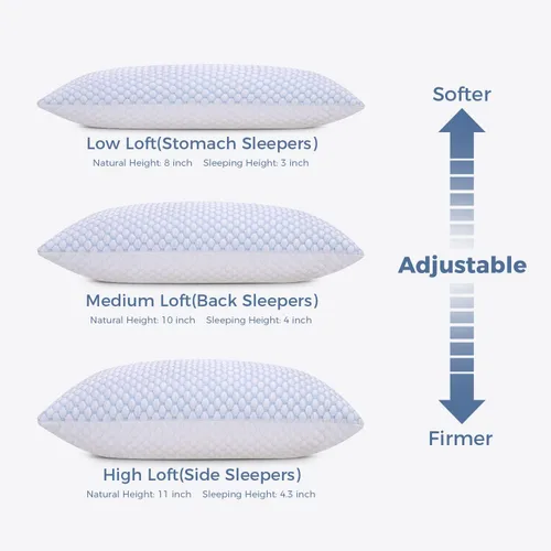 Vista 3 de OSBED Almohada refrescante de espuma viscoelástica triturada, tamaño estándar, loft ajustable con cuentas de gel y funda de Tencel transpirable