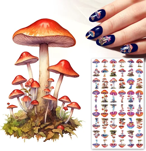 Vista 5 de Calcomanías para uñas (5 hojas) FLONZNAIL Ácido Psicodélico Setas Decoración de Uñas