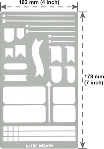 Vista 4 de Aleks Melnyk No.62 Plantilla de metal para diario con balas – Plantilla reutilizable de acero inoxidable para planificador, álbumes de recortes