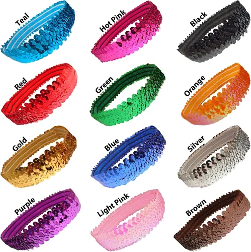 Vista 5 de 12 Sequin Headbands U PICK (Available in LOTS of COLORS) Elastic Stretch Sparkly Fashion Headband for Teens Girls Women Softball Pack Volleyball