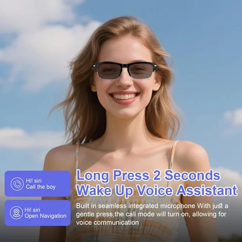 Vista 8 de Lentes inteligentes para hombres y mujeres, gafas Bluetooth con lentes fotocromáticas, micrófono y altavoces integrados, IPX5 impermeable, asistente