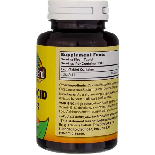 Vista 4 de Nature's Blend Ácido fólico 1000 mcg - 1000 comprimidos Paquete de 3