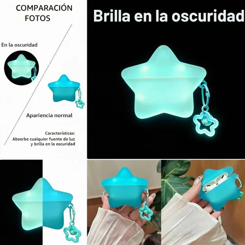 Vista 3 de Funda para AirPods Pro de 2ª/1ª generación, funda con estrella que brilla 1. Estrella luminosa azul