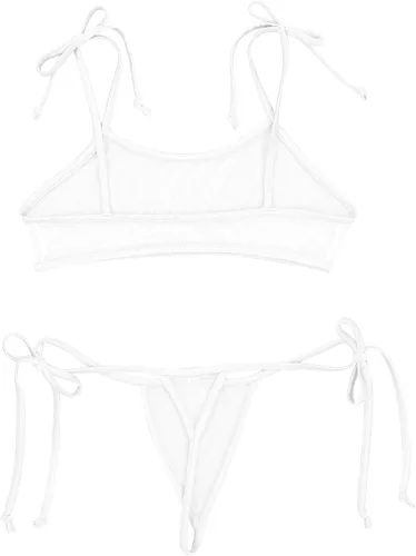 Vista 5 de FEESHOW Conjunto de sujetador y braguitas de malla transparente para mujer