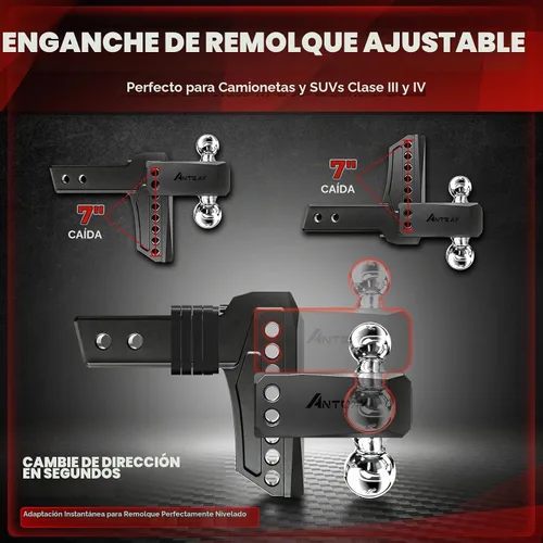 Vista 5 de Enganche de remolque ajustable, se adapta a receptor de 2.5 pulgadas, caída y elevación de 7 pulgadas Negro