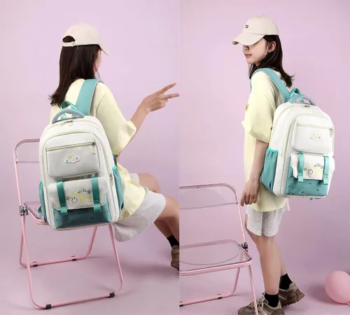Vista 9 de Mochila para niñas y niños, bonita mochila escolar Kawaii ligera para escuela media y secundaria con bolsillo antirrobo, Negro -, Mochila escolar