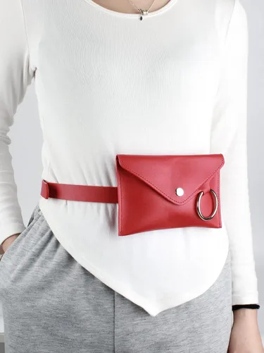 Vista 5 de Danse Jupe - Riñonera de piel sintética para mujer, diseño de cinturón, B1 - Rojo, talla única