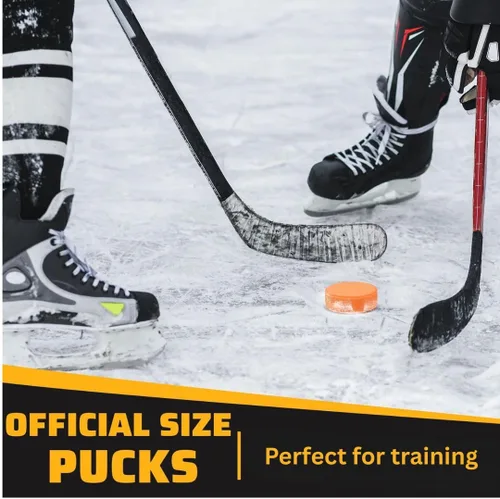 Vista 4 de TronX Discos de hockey sobre hielo con peso Paquetes de 6 y 12 Pucks oficiales de hockey sobre hielo de entrenamiento con peso naranja, 10 onzas