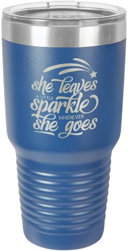 Vista 14 de SHE LEAVES A LITTLE SPARKLE WHEREVER SHE GOES Vaso negro de 30 onzas con popote y tapa superior deslizante Taza de viaje de acero inoxidable